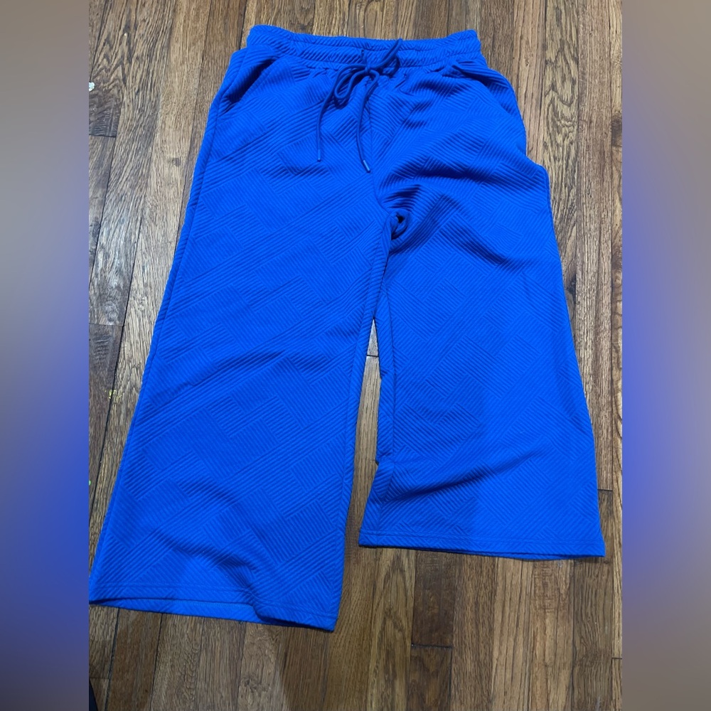 Wide-Leg Knit Pants in Cobalt Blue